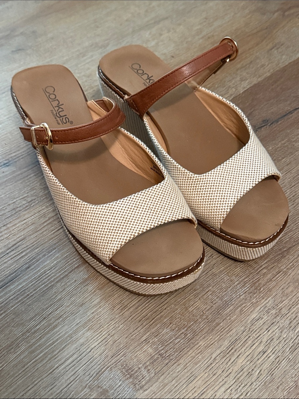 Corkys Cream & Brown Espadrille Wedge Sandals
